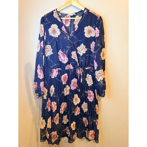 Indigo Rose Dresses & Skirts - Indigo Rose Navy Pink Floral Pleated Midi Dress Plus Size 2XL